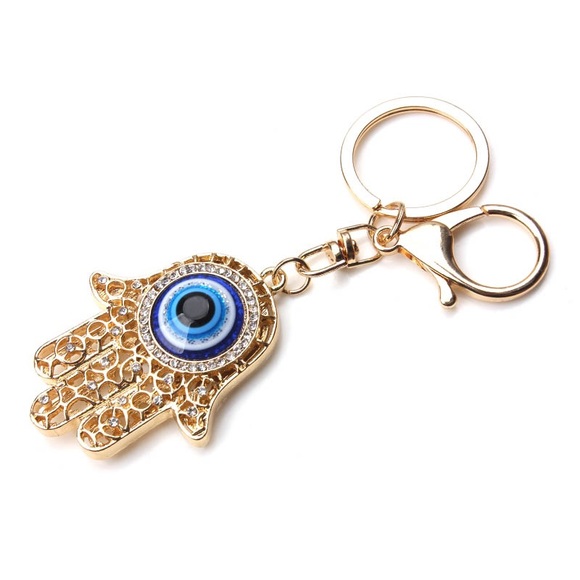 Bohemian Crystal Hamsa Hand with Evil Eye Keychain - Picture 3 of 15